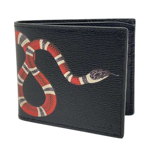 Gucci Other - Gucci Black Kingsnake Print Leather Men's Bifold Wallet